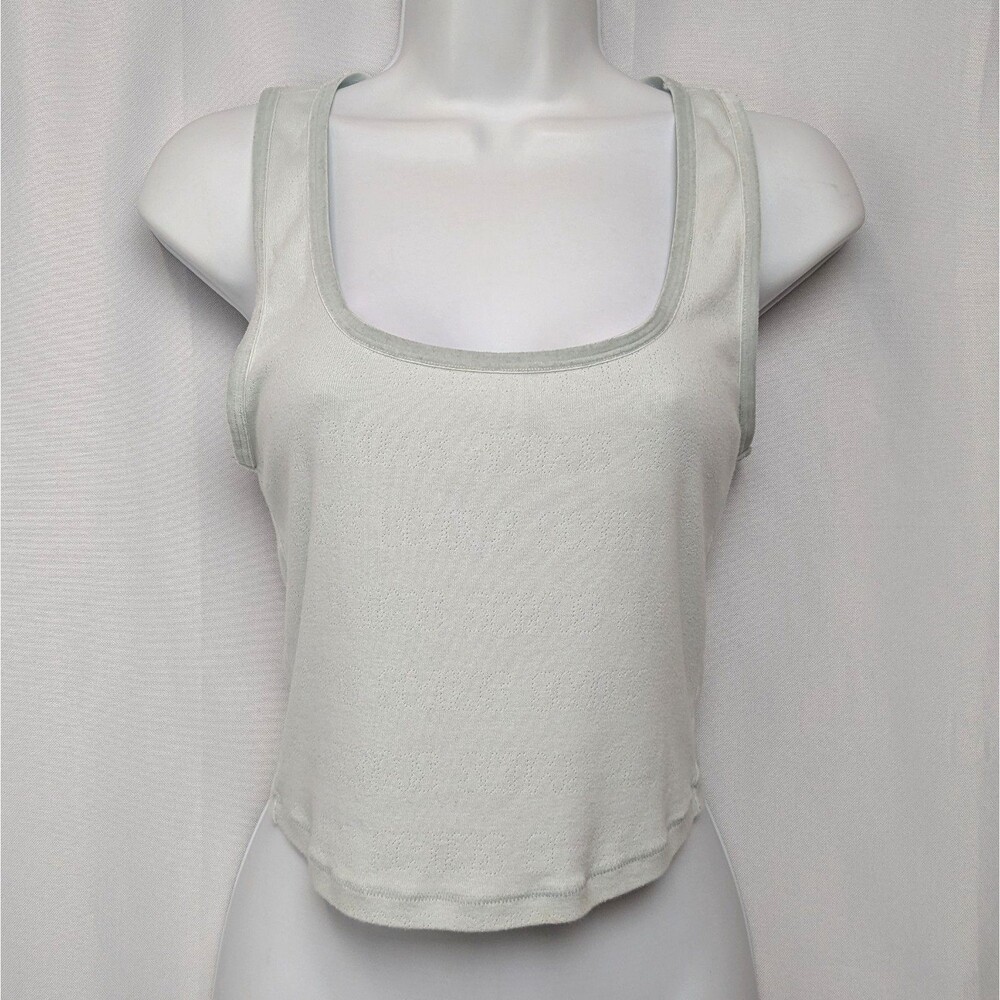 Skims Cotton Embossed Logo Crop Velvet Trim Lounge Tank Top Size Medium